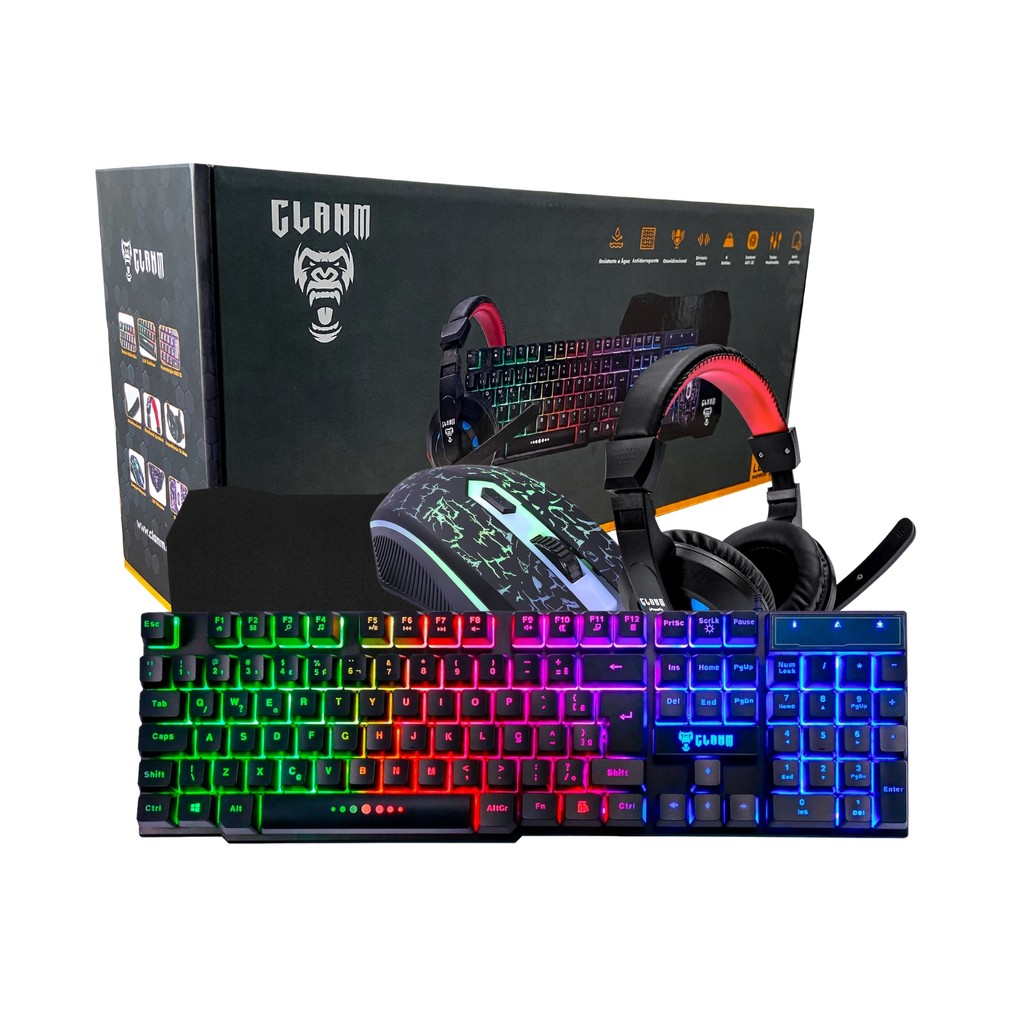 Kit Gamer Teclado e Mouse Led RGB, Rainbow, USB, Headset, Mousepad ...