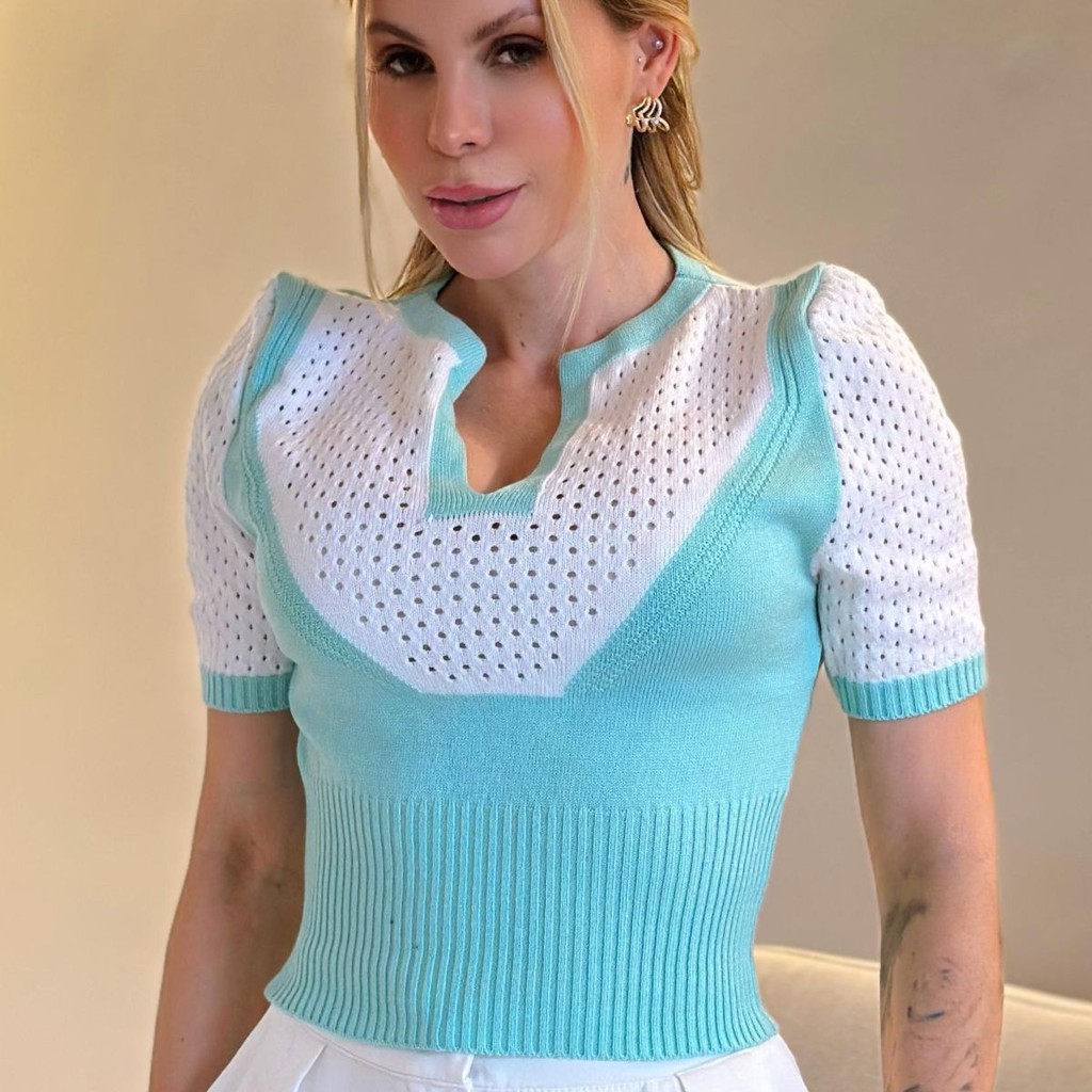 Blusa Manga Curta Rendada Modal Feminina Canelada Tricot Shopee Brasil