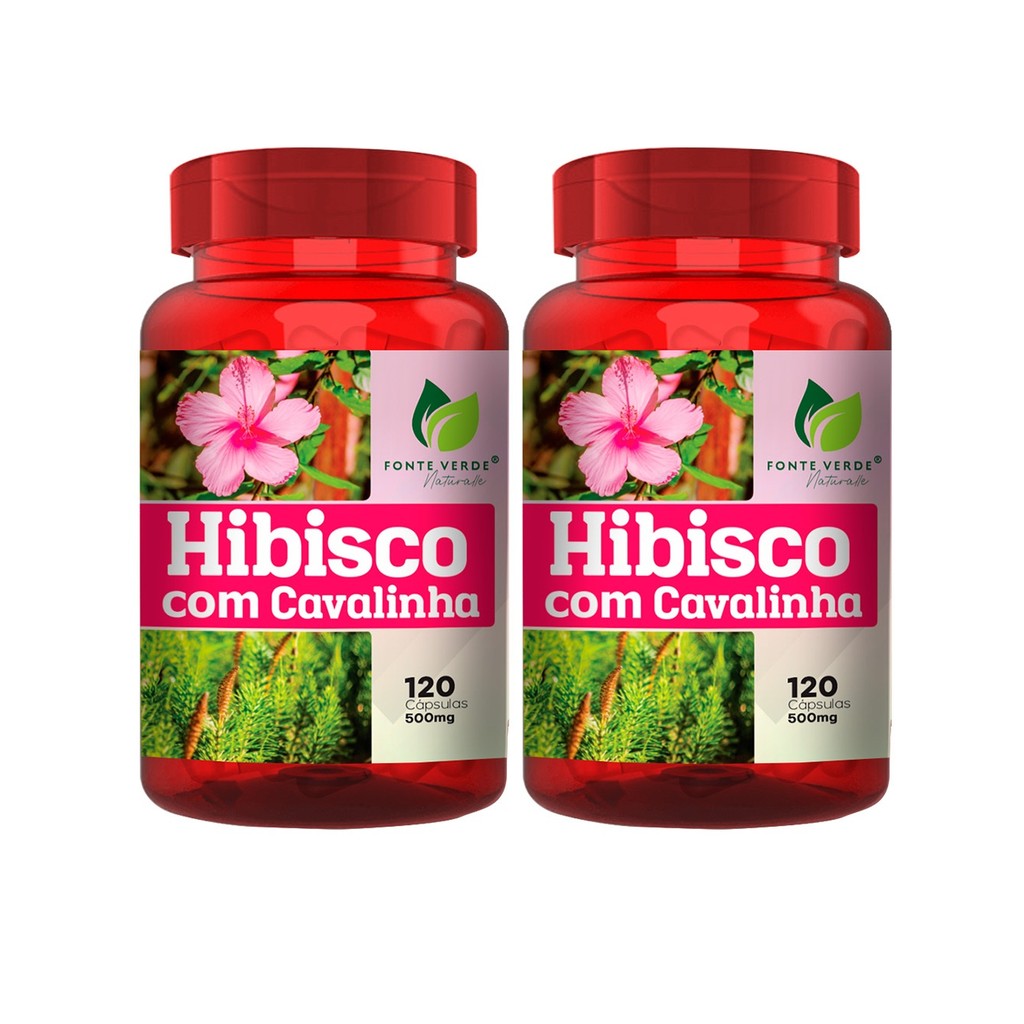 KIT 2 Hibisco Com Cavalinha 120 Capsulas 500MG | Shopee Brasil