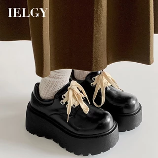 IELGY Sapatos Retrô Pretos De Couro Com Sola Grossa Estilo Britânico Para Mulheres Saias , Mary Jane Combinados