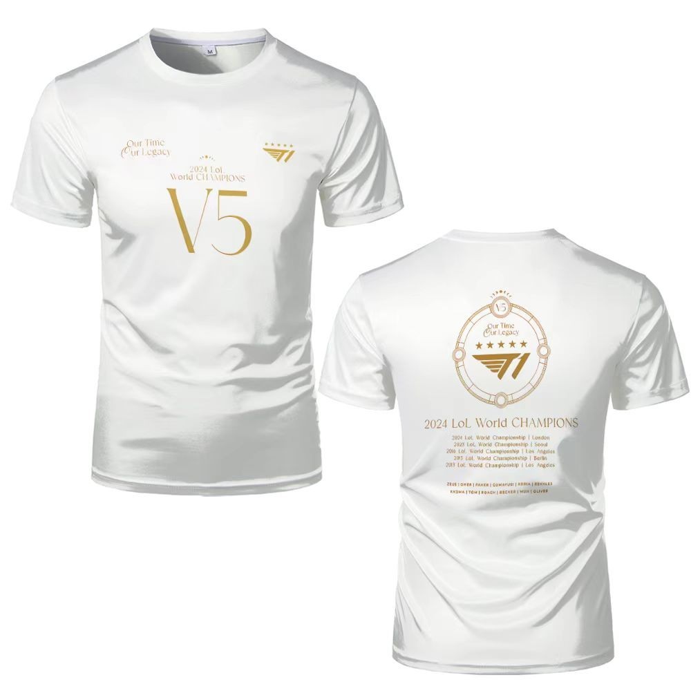 2024 LOL Campeão Mundial 5 Estrelas Equipe T1 Fãs Camiseta Esportiva