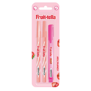 Conjunto Escolar FRUIT-TELLA Comapctor Caneta + Marca-texto