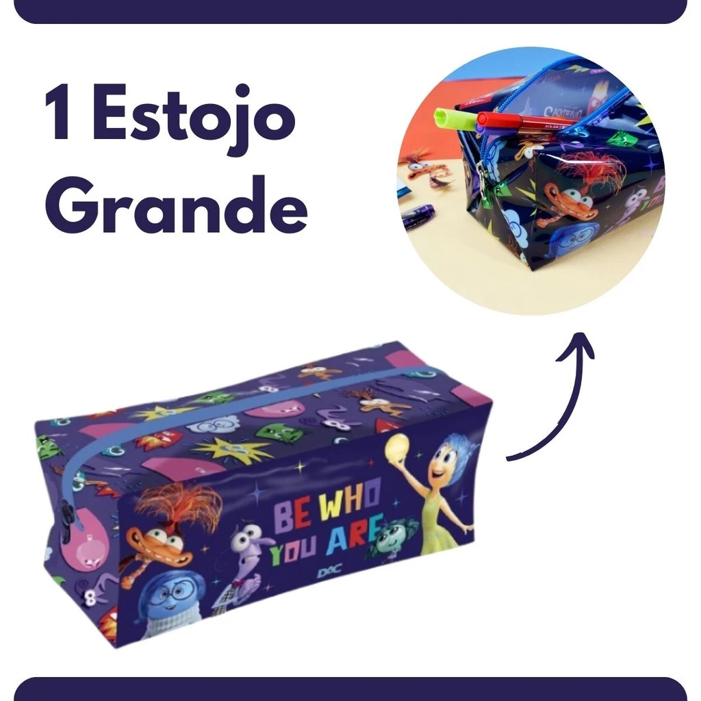 Kit Material Escolar Divertidamente DAC com 1 Estojo Grande e Caderno Colegial Smart Volta as Aulas