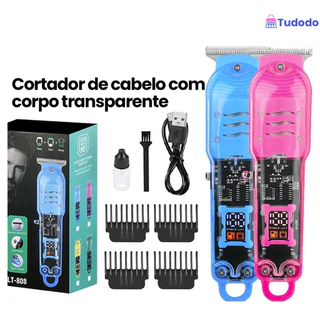 Máquina De Cortar Cabelo Profissional Smart Lcd Barbeador Elétrico Transparente Sem Fio Para Homens