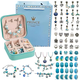 Conjunto Pulseiras Bijuterias Infantil Para Montar Porta Jóia Azul Castela