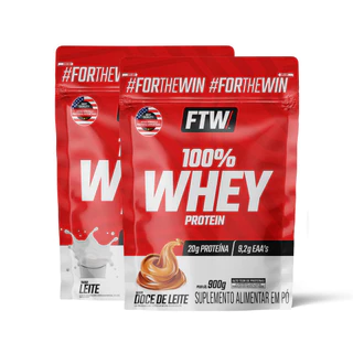 Kit 100% Whey 900gr Refil Doce de Leite e Leite Ftw