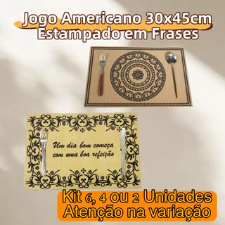 OFERTA Jogo Americano PVC Kit 4, 2 Ou 6 Uns 30x45Cm Frases Mesa De Jantar Cozinha Elegante em Oferta na Shopee