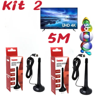 Kit 2 Antena Sinal Digital Interna Amplificada HD Portátil Cabo 5 Metros em Oferta na Shopee