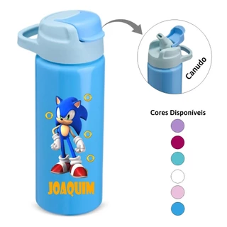 Garrafa Alumínio 600ml Com Canudo Personalizada COM SEU NOME Escola Squeeze Criança várias estampas