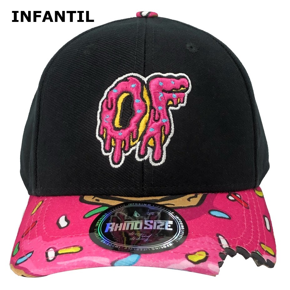 Boné RHINO SIZE Donuts Mordido Bordado INFANTIL Aba Curva Preto Original
