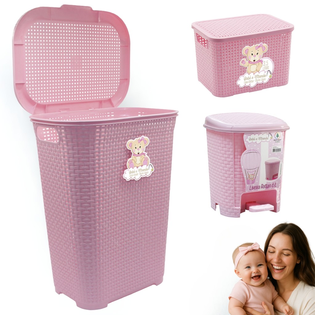 Kit Cesto Roupas Bebê Organizador Infantil Rattan Lixeira | Shopee Brasil