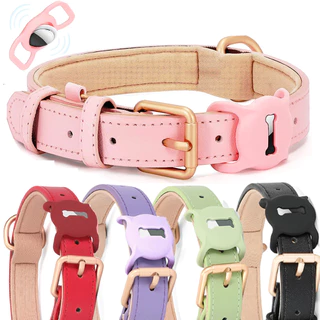 Airtag Coleira de couro para Small Medium Large Dog ajustável macio acolchoado Air Tag Puppy Collar Heavy Duty colar de 