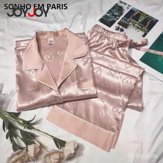 Conjunto de Pijamas de Seda Fina para Mulheres – Manga Longa, Ideal para Verão e Outono, Estilo Elegante e Confortável em Oferta na Shopee
