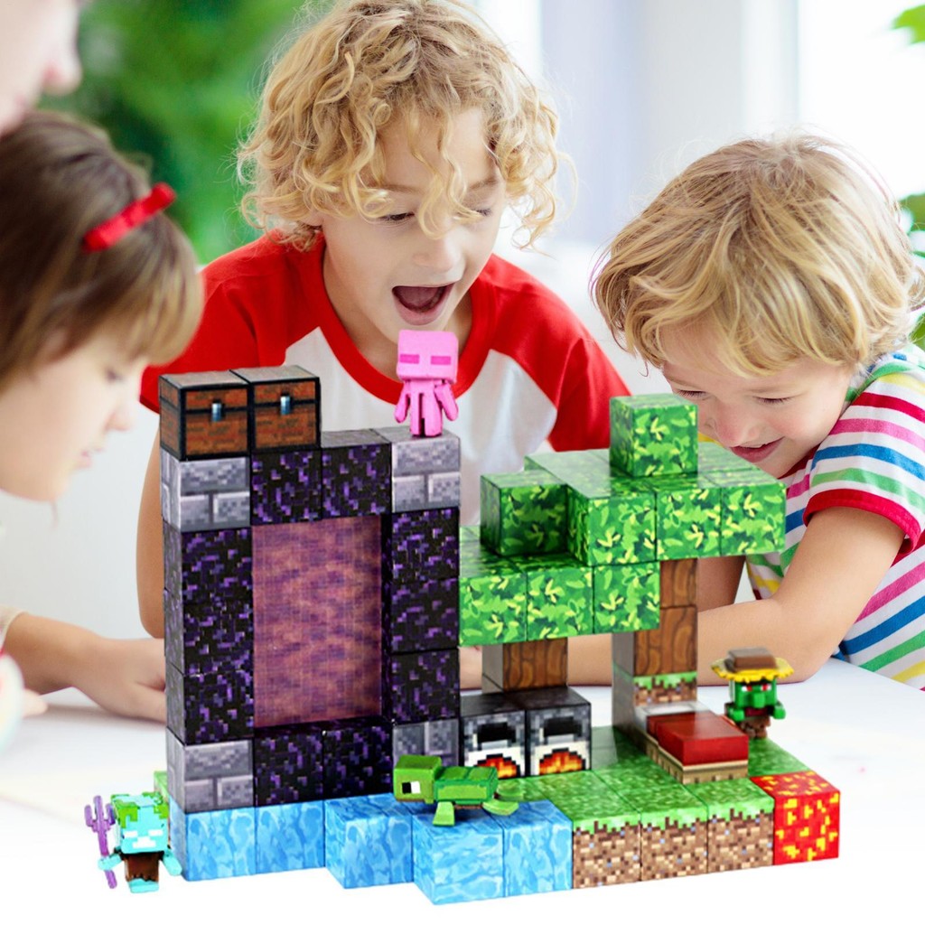 Minecraft Conjunto De Blocos De Construção Magnéticos Ímã Crianças ...
