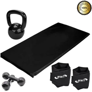 Kit Aeróbico Em Casa Caneleira 3 Kg + Colchonete + Halter 2 kg + Kettleberm emborrachado 4 kg