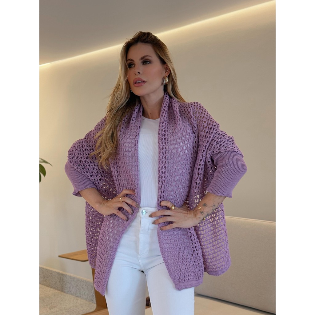Casaco Kimono Capa Tricô Feminino com Punho Canelado | Shopee Brasil