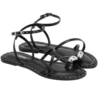 Sandália Feminina Rasteirinha Fivela Bico Redondo Tachas Medalha Lesma Moda Confortável ABS Macia