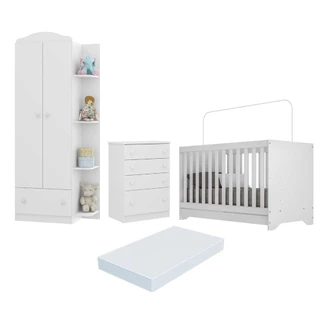 Quarto Infantil Completo c/ Berço 3x1 e Colchão Incluso Multimóveis João e Maria FG3034 Bco/Colorido em Oferta na Shopee