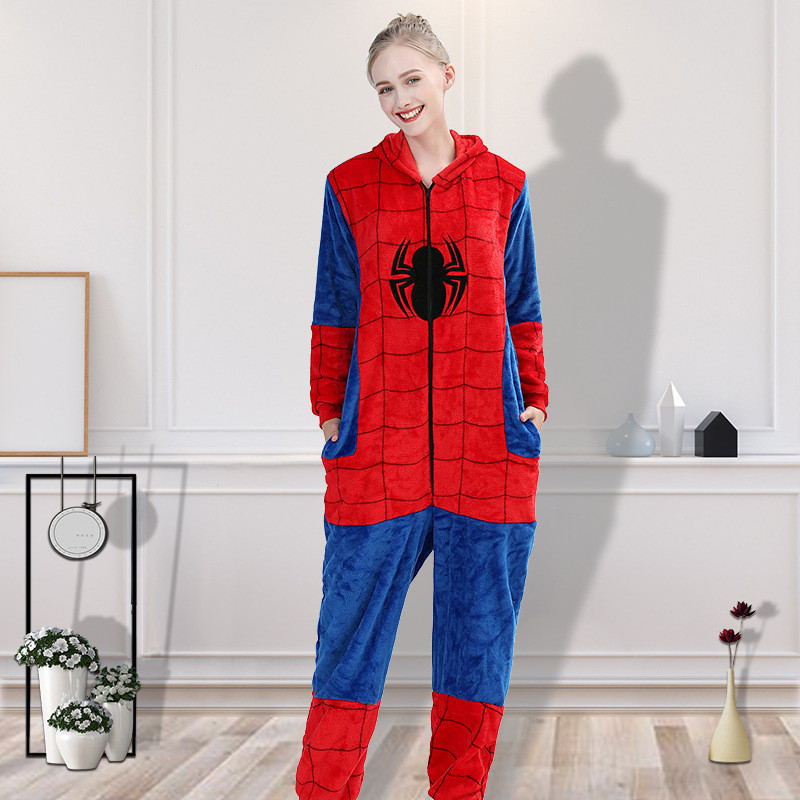 Flanela homem-aranha pijamas de uma peça roupas de desempenho casal ...