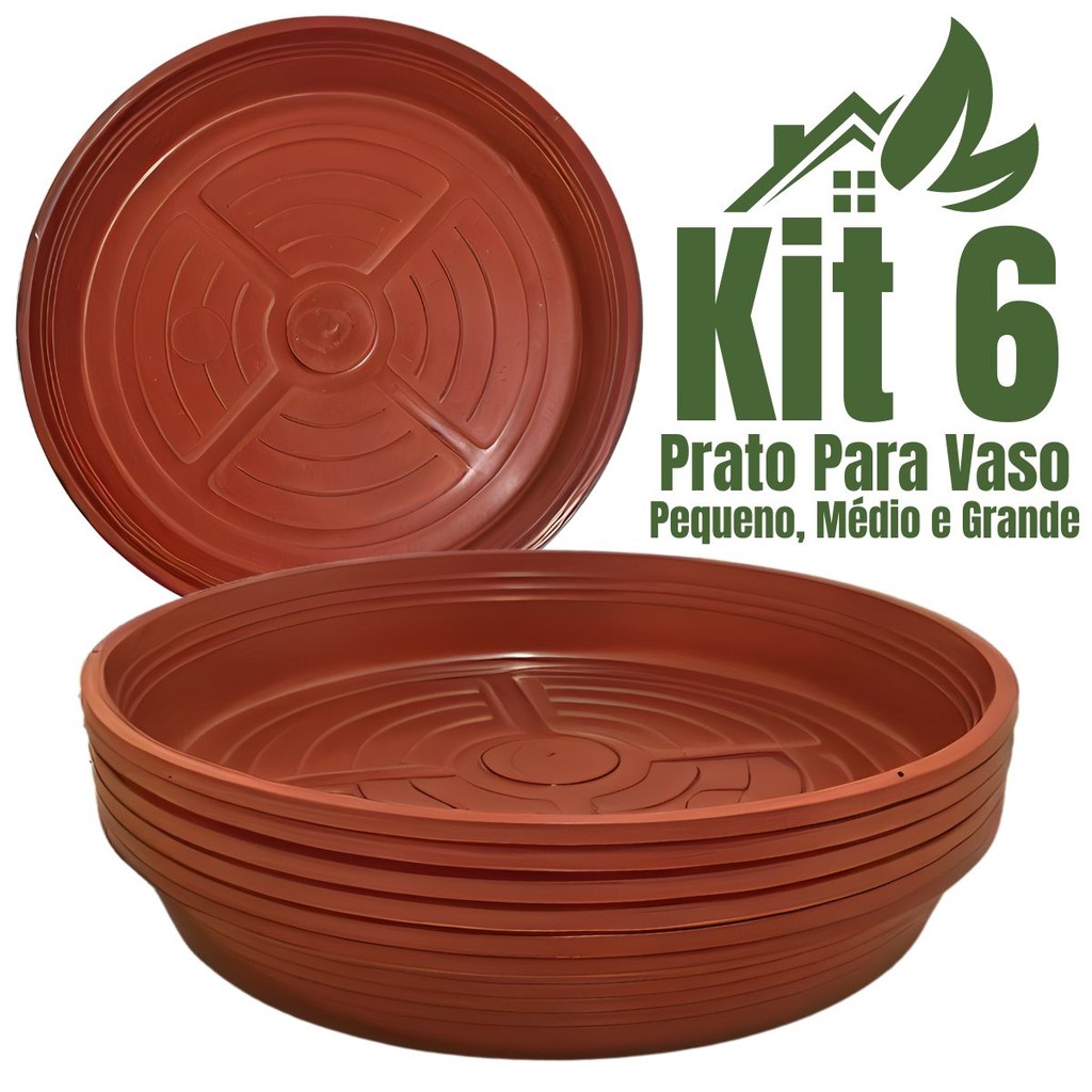 Kit 6 Prato De Vaso De Planta Coletor de Àgua Plástico Cerâmica Com ...