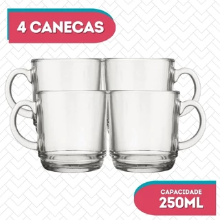 Conjunto 4 Canecas Lisa Transparente 250ML Cappuccino Café