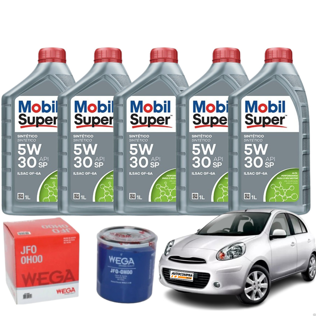 Kit 5 Óleo Sintético 5w30 + Filtro de Óleo Nissan March 1.6 16v 2011 a ...