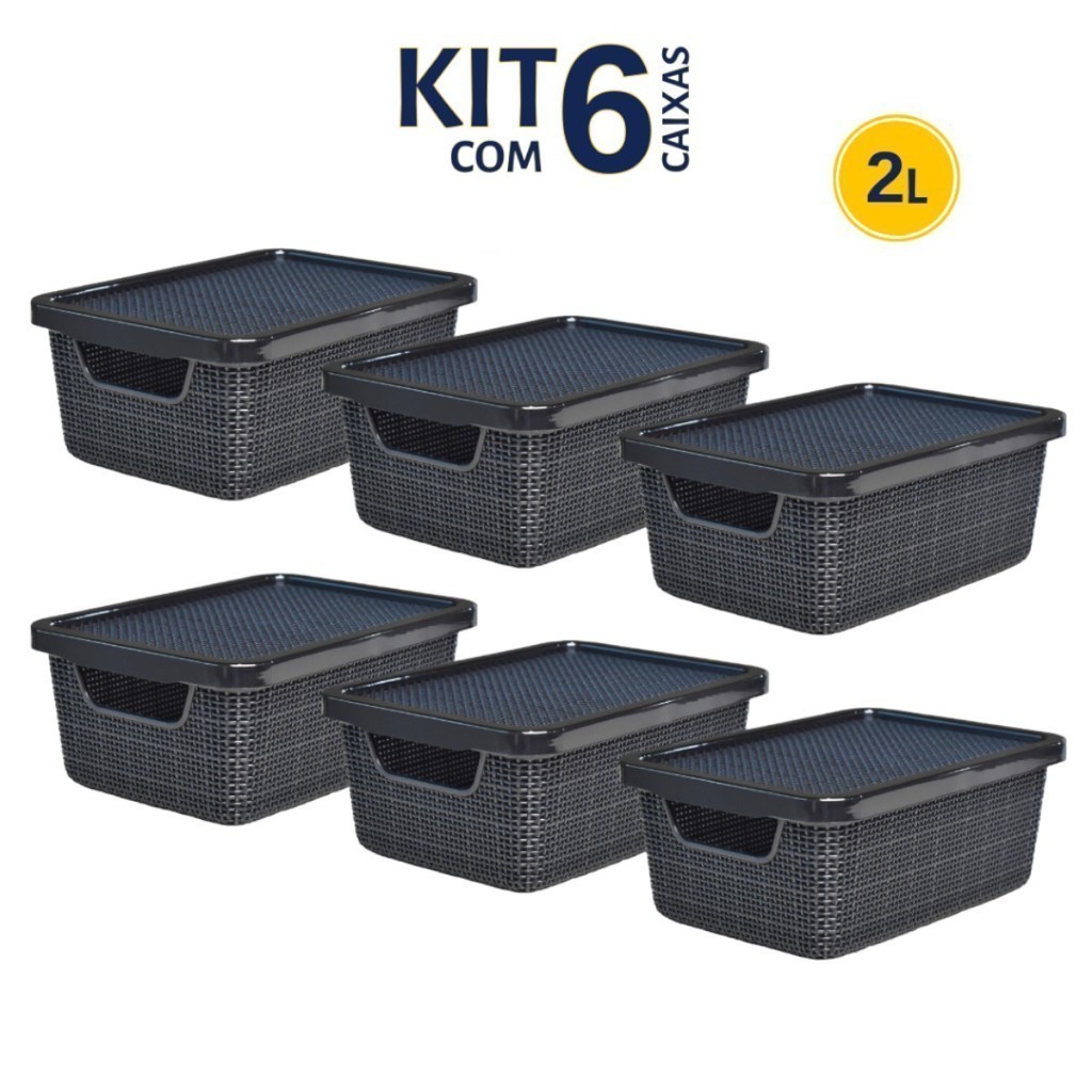 KIT 6 CAIXAS ORGANIZADORAS 02 LITROS JUTTA PRETA