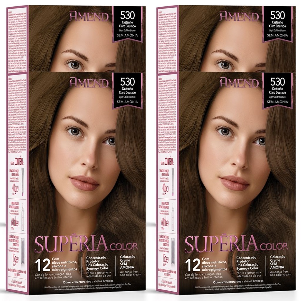 Kit Tonalizante Amend Supéria Color 530 Castanho Claro Dourado | Shopee ...