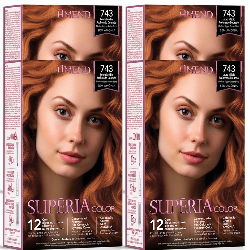 Kit Tonalizante Amend Supéria Color 743 Louro Médio Acobreado | Shopee ...
