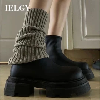 IELGY Nova Moda Dedo Do Pé Redondo Flatform Soed Botas De Volta Zíper Bloco Salto Martin Vintage Curto Tubo Plataforma S
