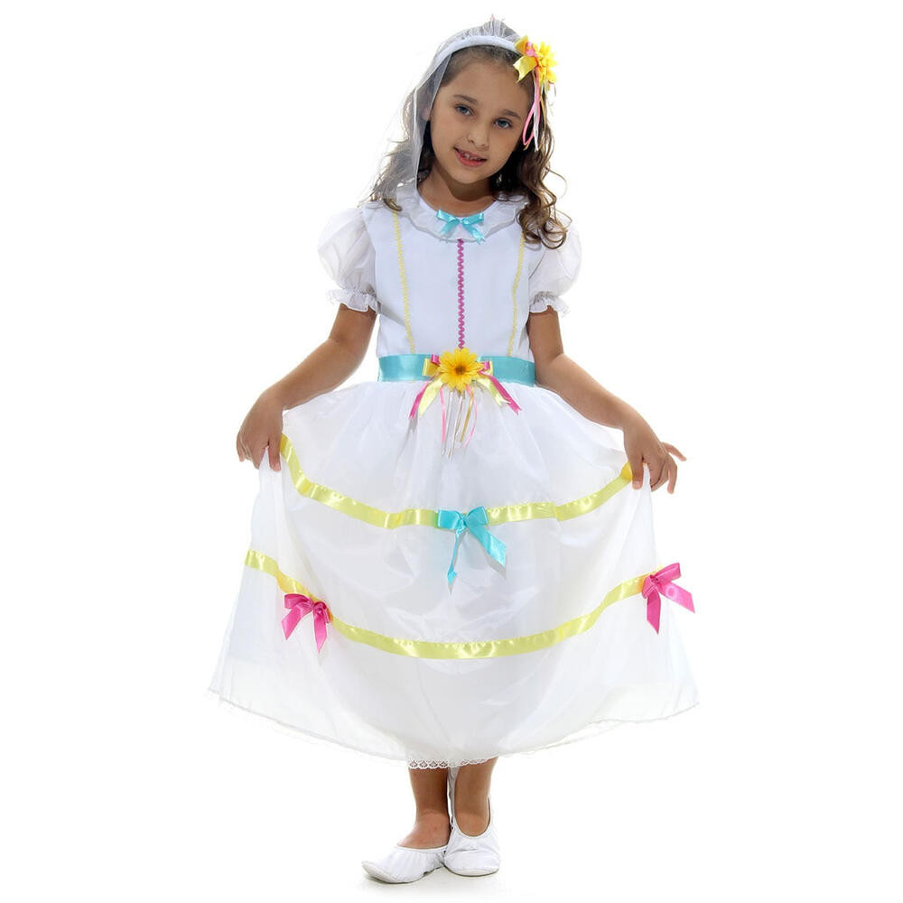 Vestido Noiva Caipira Infantil Branco Com Fitas E Tiara | Shopee Brasil