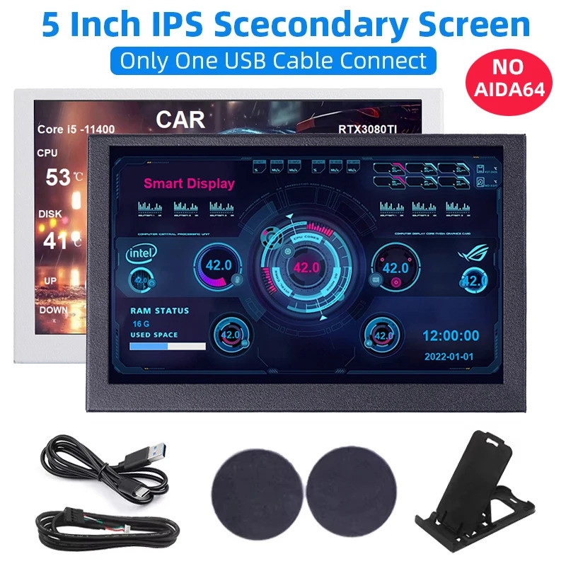 Tela Secundária USB de 5 Polegadas 800x480 Tipo-C IPS LCD Monitor de ...