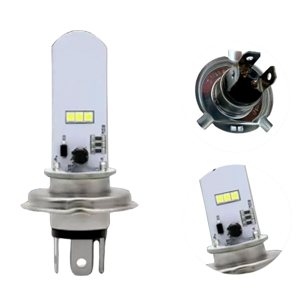 Lâmpada LED H4 6500K 12V para moto com farol alto e baixo, luz branca ...