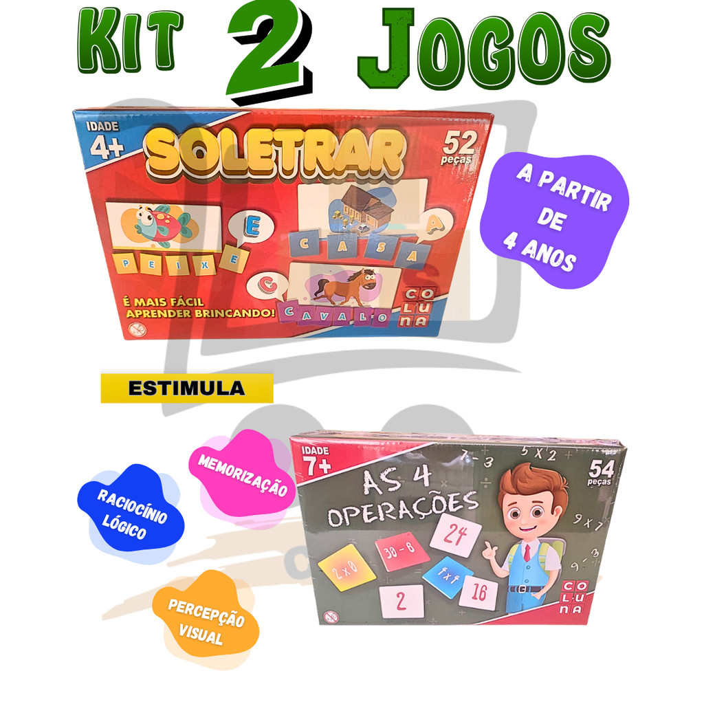 Kit 2 Jogo Educativo 4 Anos Soletrar Alfabetização E 4 Operações ...