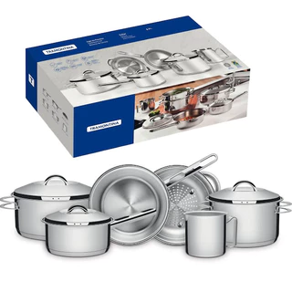 Jogo Panelas Tramontina Solar Inox 6pçs Indução Fundo Triplo