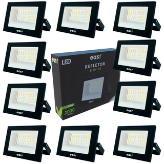 Kit 10 Refletor Led Easy 50W Luz Branco Frio 6500K Bivolt 127v 220v Iluminação Externa