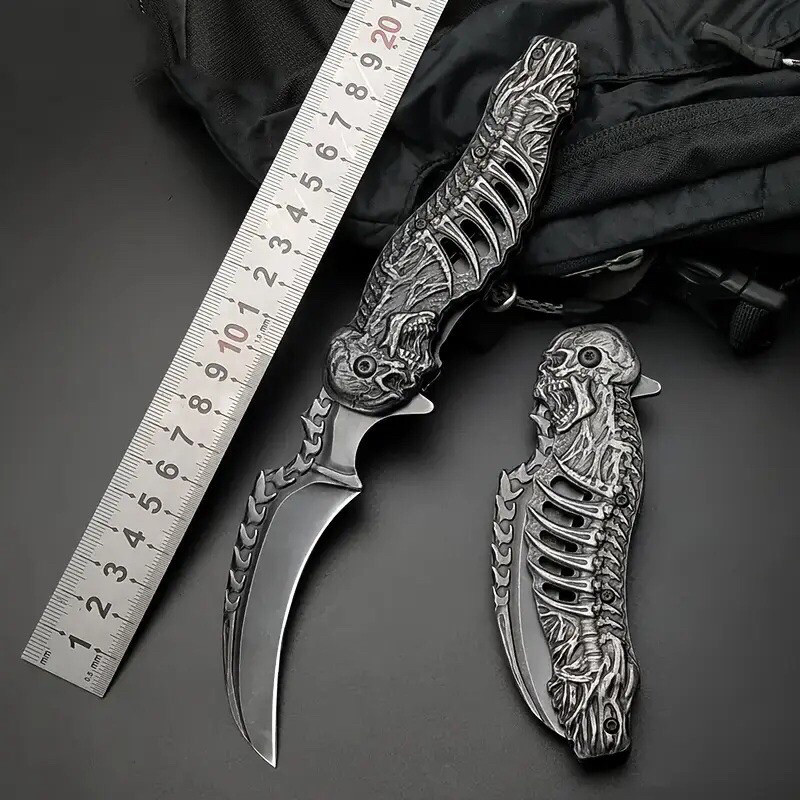 Canivete Diferenciado Caveira Stonewash Semi automatico Alto Relevo