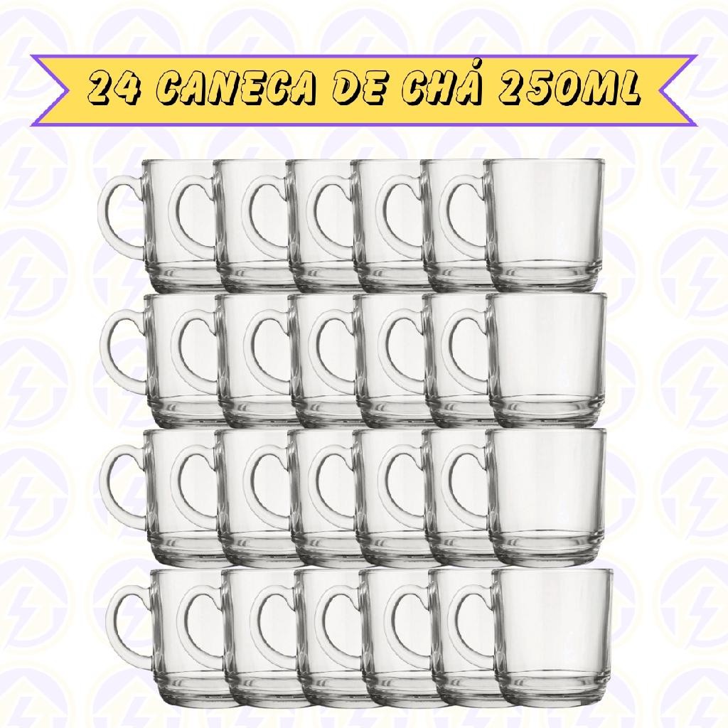 Canecas Transparente Vidro 250ML Café Cappuccino Chá 24 uni