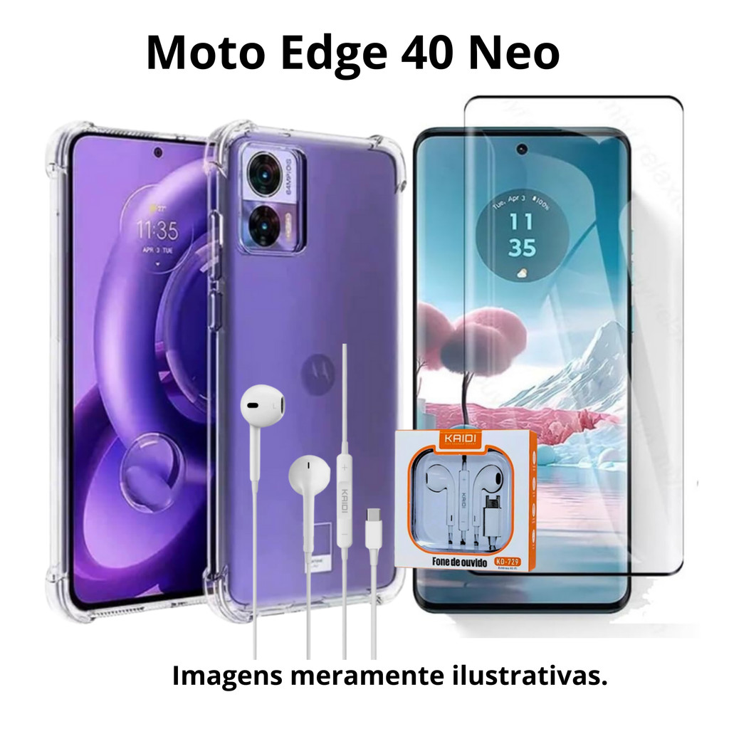 Kit para Moto Edge 40 Neo - Capa Transparente + Pelicula Cola tudo ...