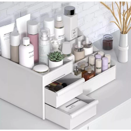 Organizador de Mesa de Plástico Multiuso com 2 gavetas