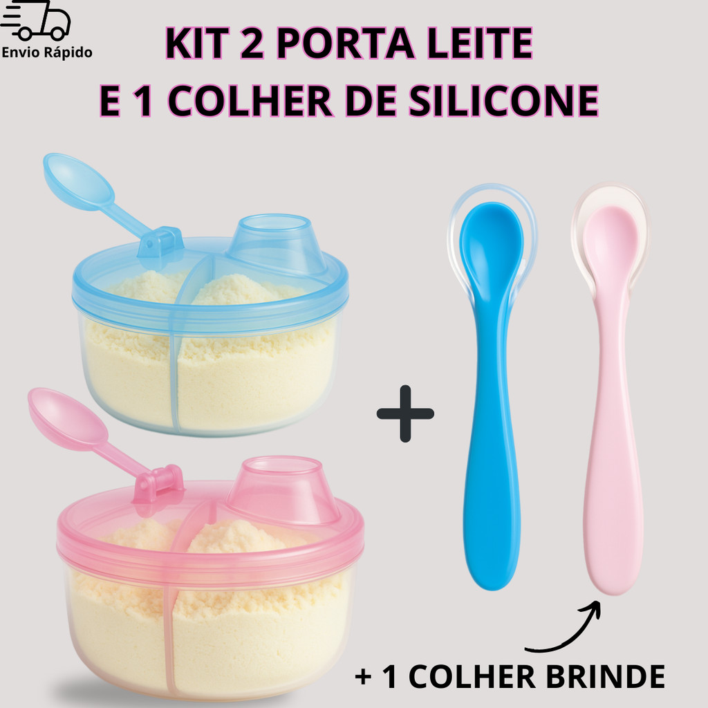 Kit 2 Porta Leite em Pó + 2 Colheres com Ponta de Silicone | Shopee Brasil