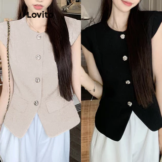 Lovito Regata Casual Lisa com Botões Frontais para Mulheres LNE38198 (Multicolorido) em Promoção na Shopee Lovito Regata Casual Lisa com Botões Frontais para Mulheres LNE38198 (Multicolorido)