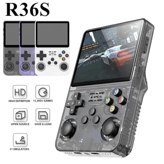 Consola de jogos portátil R36S + 15.000 jogos Jogos de vídeo 64g Linux Ecrã IPS de 3.5 polegadas