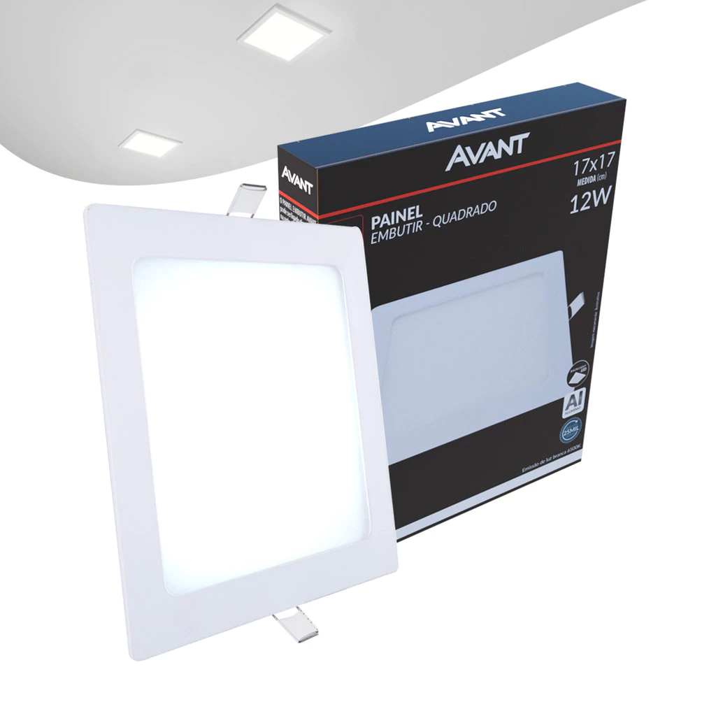 Painel Plafon Led Alu 12w 6500k Emb. Quadrado 110v/220v 17cm Avant
