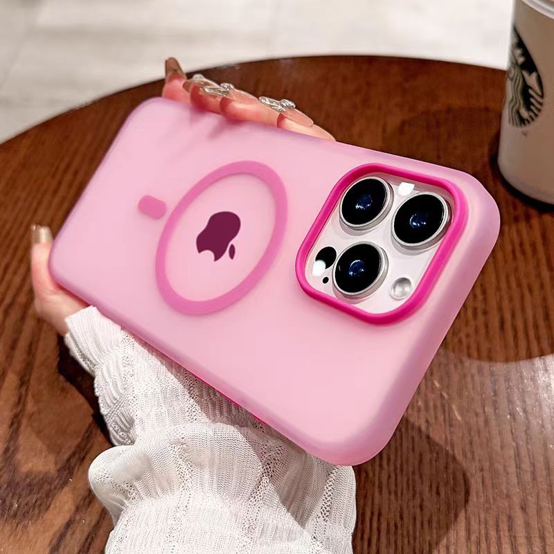 Capa Rosa De Luxo Silicone Fosco Translúcida Magnética Case Para iPhone ...