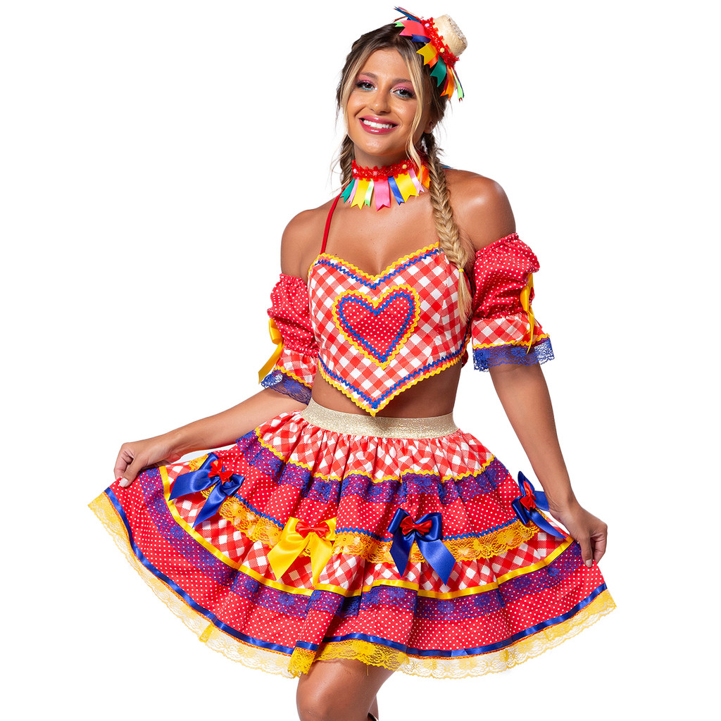 Vestido Junina Cropped Frente Unica Conjunto Top e Saia Junino Luxo ...