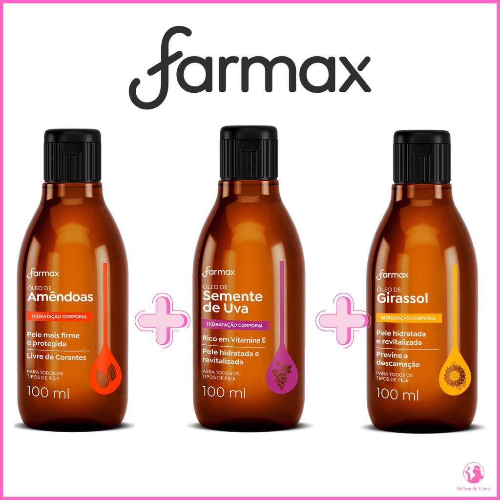 Kit óleos Corporais Farmax Nutrição Solar | Girassol, Amêndoas E Uva ...