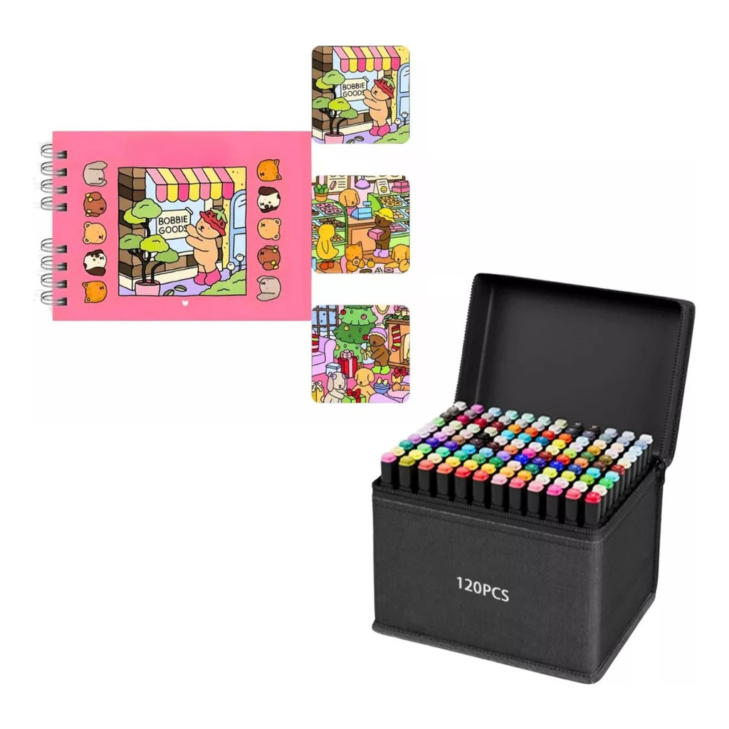 Kit Livro Colorir Bobbie Goods + Canetinhas Touch 120 Cores | Shopee Brasil