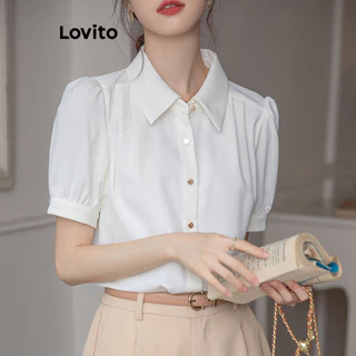 Lovito Blusa Casual Blusa Lisa Franzida Para Mulheres LNA63406