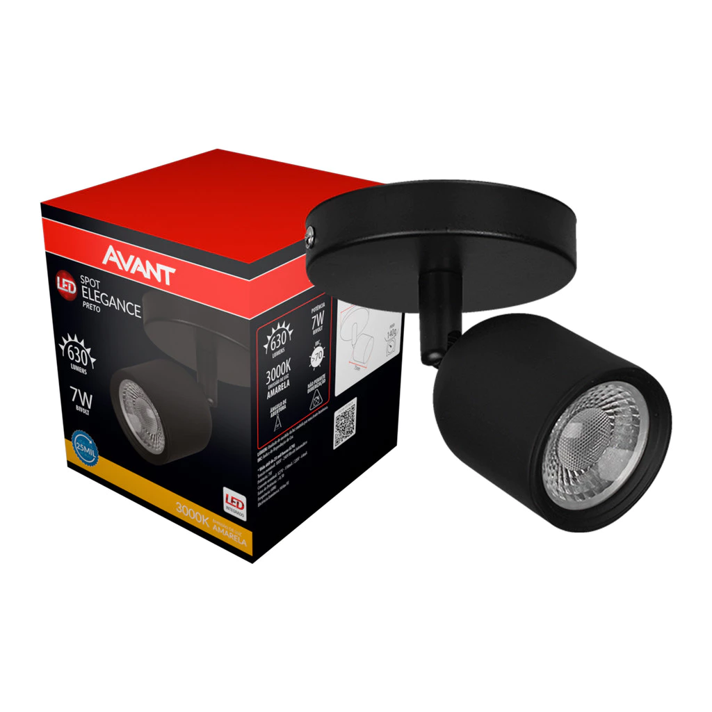 Spot Led Elegance 7w 3000K 110v/220v Preto Avant